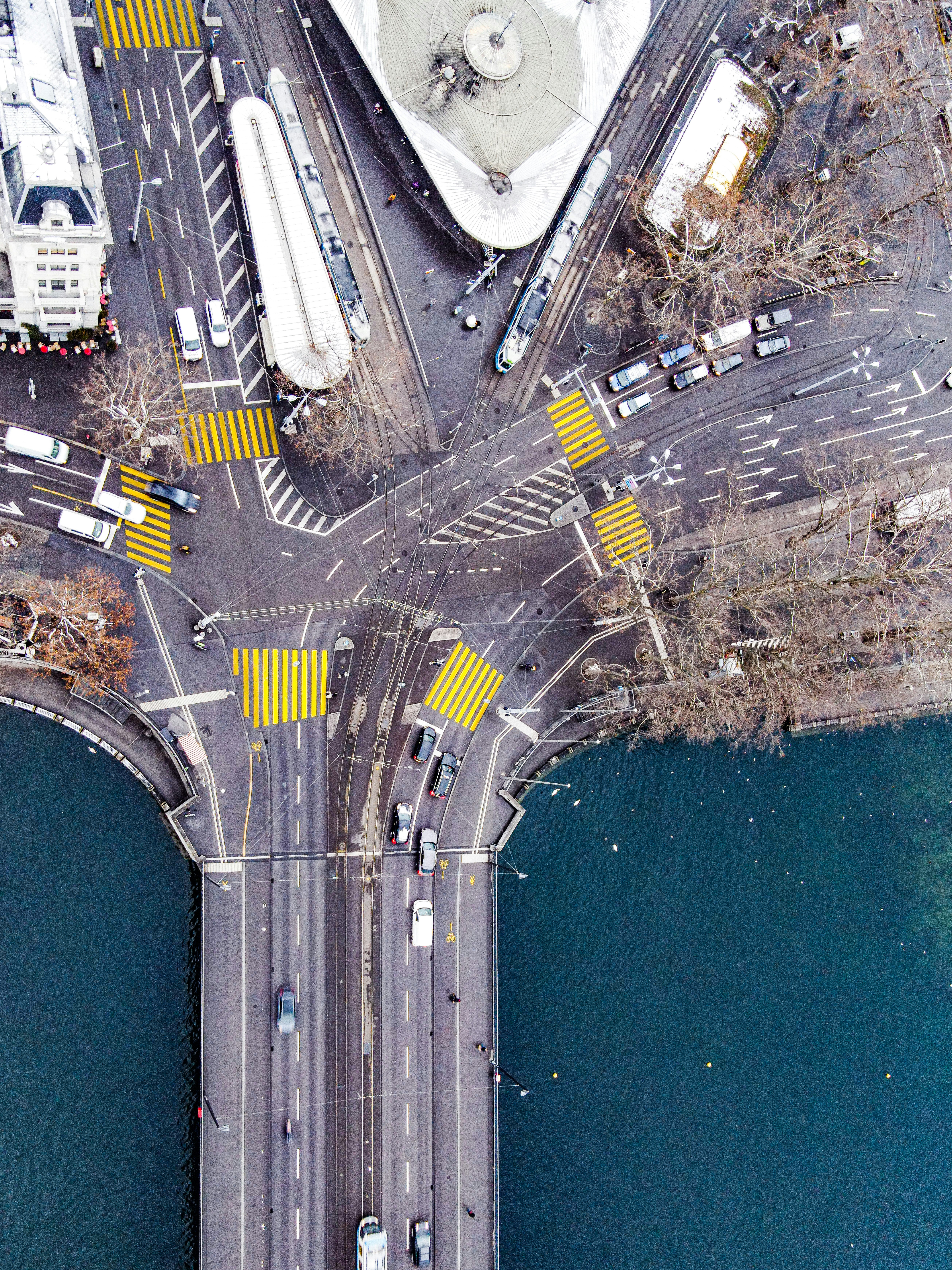 aerial view of city buildings and road during daytime